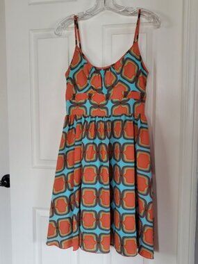 Y Apparel Sleeveless Peasant Midi Dress Fit & Flare Geometric Multicolor Y2K